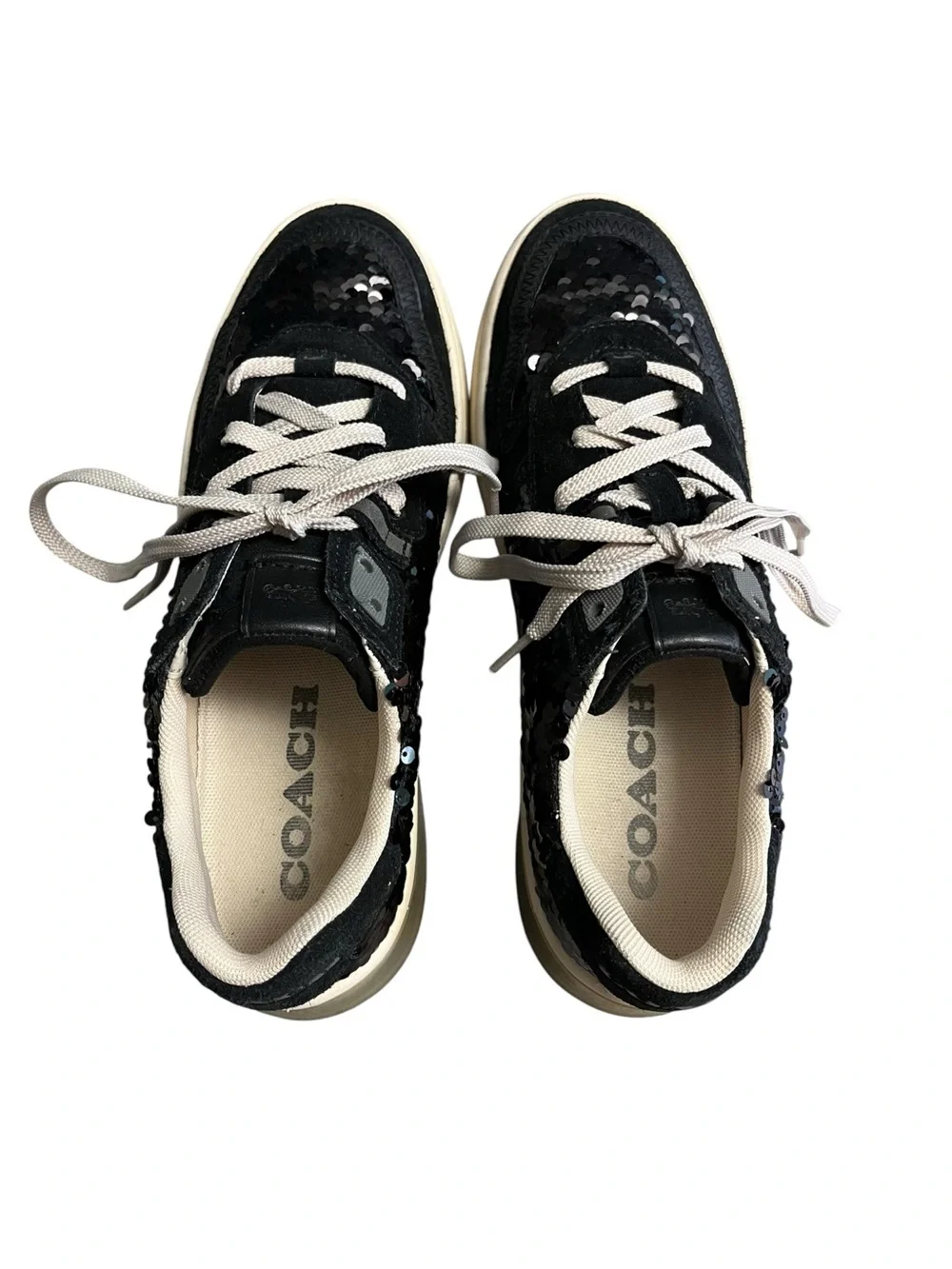 Coach CitySole Court Sneakers Womens 8.5 Black Sequin Suede Shoes G5506 Fashion